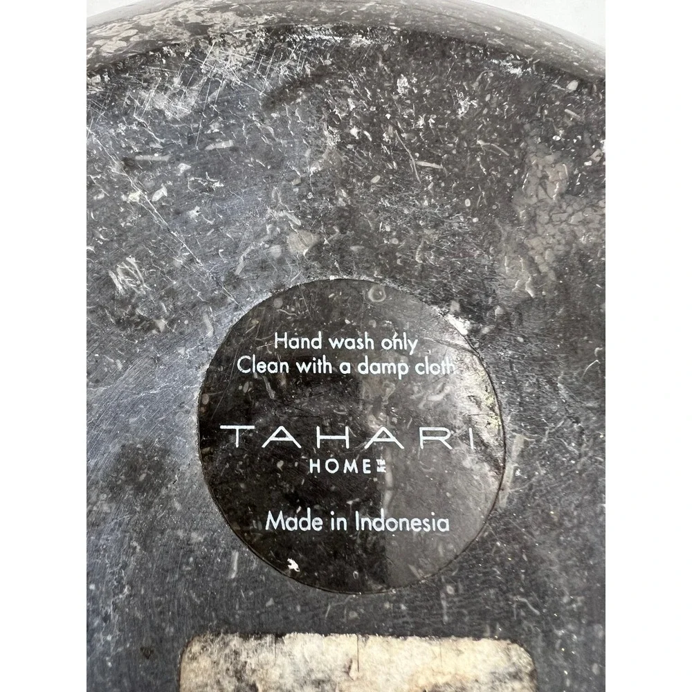 Tahari Home Marble Decorative Bowl Black Stone Copper Inlay Centerpiece 10in